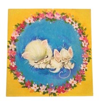 Vintage 70s American Greetings Blank Greeting Card Sleeping Kitten Cat Mouse picture