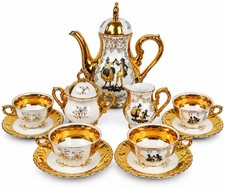 Vintage Bavaria Germany 24K Gold 13 Pc Demitasse Mocha Coffee Tea Set Fragonard picture