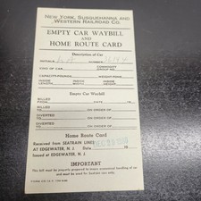 Nys&w Railroad Empty Car Waybill Home Route Card Edgewater NJ 1960s Ephemera picture