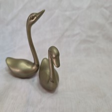 1970s Mid Century Modern Solid Brass Swan Figurines Set Of 2 picture