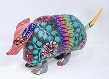 VTG Alejandrino Fuentes Alebrije Wood Carving Armadillo Mexican Folk Art Signed picture