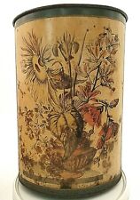 DECOUPAGE TRASH CAN UMBRELLA STAND FLORAL METAL RUST PINHOLES 50s-60s ESTATE picture