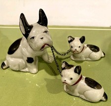 Vintage French Bulldog or Terrier Japan Set of 3 Hand Painted Mom & 2 Puppies picture