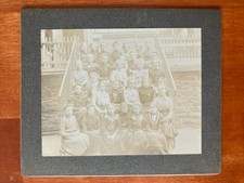 Large Group Of Girls Class Picture Antique Photo On Cardboard Faded 6 x 5 picture