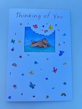 Hallmark Thinking of You Card Teddy Bear Rainbows Stars Flowers Birds picture