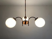 Vintage KAJ Yugoslavia 3 Light Chandelier MCM Opaline Glass Globe Ceiling Lamp picture