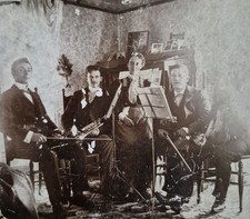 Antique Cabinet Card Photo Home Parlor Music Ensemble Violin Cornet c1890s-1900s picture