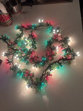 3 Beautiful Vintage Holly Berry Christmas Light Strands 8 Foot Sets picture