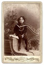 Antique Cabinet Card Circa 1860s Wm Mills Son Boy Sailor Suit Providence RI picture