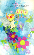 Vintage Birthday Day Card, LG MOD GLITTER PIXIE FAIRY W/BIRTHDAY WAND, UNUSED picture