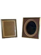 Vintage Gold Tone Metal Picture Frames Pair Oval Mat Ornate Easel Back picture
