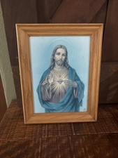 Vintage Framed Sacred Heart Christ Jesus Art Print Catholicism Christianity picture