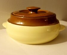 Vintage Casserole Bean Pot USA Ovenware BP59 2 1/4 Qt Yellow Brown picture