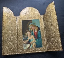 Vintage Sezzatini Italian Florentine Triptych Madonna & Child Folding Wood picture