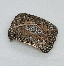 Vintage 1970s Rhinestone Studded Pewter Women’s Belt Buckle Western Rare Art 7 picture