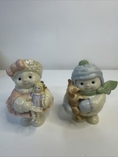 Pretty & Playful Snowman Porcelain Figurines By Lenox Boy & Girl w/boxes & cert. picture