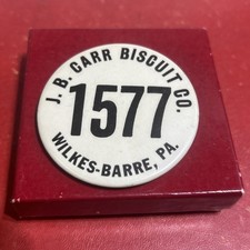 J.B. CARR BISCUIT CO WILKES-BARRE,PA Employee ID Badge Button Pin Pinback picture