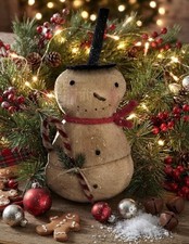 Primitive Handcrafted USA Christmas 8.5” Candy Cane Snowman picture