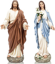 Blessed Mother Mary Statue and Jesus Statue Set, 10 Inch Hand Painted Religious picture