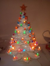 RARE VTG x-large flocked White Ceramic Atlantic Mold Christmas Tree 22