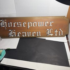 vintage Hand painted Wooden Sign Horsepower Heaven Ltd Old English Gothic 40” picture