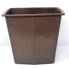 Vintage Loma Mid Century Brown Flower Plastic Waste Basket Trash Can 60s 70s picture