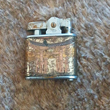 Vintage Silver Tone Metal Cigarette Pocket Lighter, Collectible Engraved Scene picture
