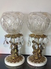 Vintage Heavy Cut Lead Crystal Brass Hollywood Regency Pair Of Lamps Mid-century picture
