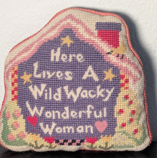 Vintage Lillian Vernon Needlepoint Cottagecore Pillow Wonderful Woman - Video picture
