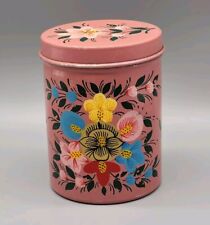 Vintage Floral Canister Hand Painted Stainless Steel 4.375