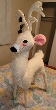 Rare Vintage Annalee 40 Inch Tall Snowy White Reindeer With Icicles  picture