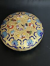 Cloisonne Trinket Box Butterfly Floral Chinese Enamel Round Metal Jewelry picture