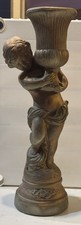 Vintage Hollywood Regency Gold Chalkware Angel Cupid Cherub Planter 21” picture