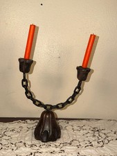 Gothic Vintage Rustic Wooden & Metal Double Candle Holder picture