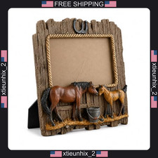 Horse Photo Frame 7.75 Inch Rustic Antique Western Decor for Equestrian Fans picture