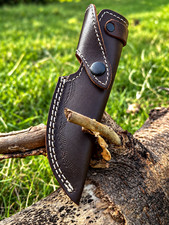 GENUINE LEATHER ENGRAVED CUSTOM HANDMADE SHEATH FOR FIXED BLADE KNIFE / HOLSTER picture
