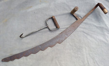 Vintage Hay Saw Knife And Hay Bale Hook - Lot Of 2 Rustic Wood Handle Farm Tools picture