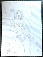 Signed Eric EBAS Basualda Pencil/wash Wonder Woman American Flag Comm 10x14 picture