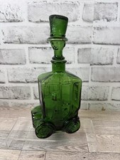 1960s Emerald Green Glass Decanter Vintage Car With Driver Stopper  picture