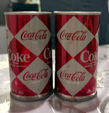 Coca-Cola Vintage Pull Tab Soda Cans Red/White Diamond Pattern 12 fl oz Lot of 2 picture