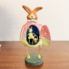 Lori Mitchell Peek A Boo Easter Bunny Diorama Figurine ESC Retired Folk Art picture