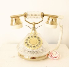 Rotary style telephone, Gold and yellow Vintage crystal look phone Art Decor picture