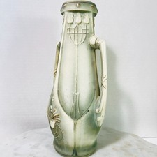 Art Nouveau Ceramic Bud Vase Green Gray 1900 Twin Handles 10