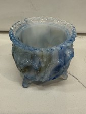 Vintage Degenhart Blue Slag Glass Gypsy Pot Toothpick Holder *RARE* picture