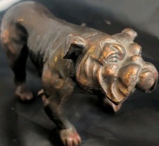 Antique English Bulldog Statue Bronze Gilded Cast Metal Dog Paperweight 7