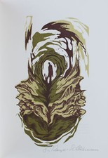 Eva Schliemann - three-color original linocut to a poem picture