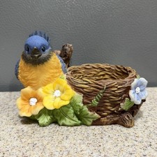 Vtg Hand Crafted Resin Bluebird & Nest Tealight Votive Candle Holder in EUC picture