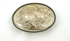 Large Mexican Sterling Silver Oval Belt Buckle with Scrolls and Flowers picture