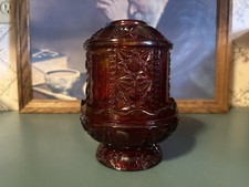 Vintage Indiana Glass Large Ruby Red Stars & Bars Fairy Lamp picture