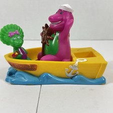 Vintage S.S. Barney Boat Toy Floating Bath Dinosaur Dino Baby Bop Rubber picture